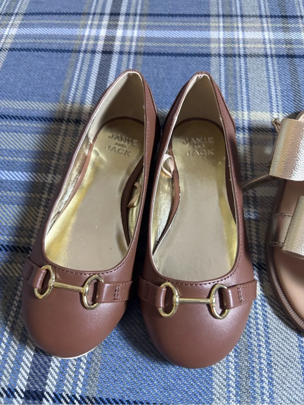 Janie and Jack Bridle Bit Flats Dress Shoes & Cat & Jack Gold Sandals Size 11/12